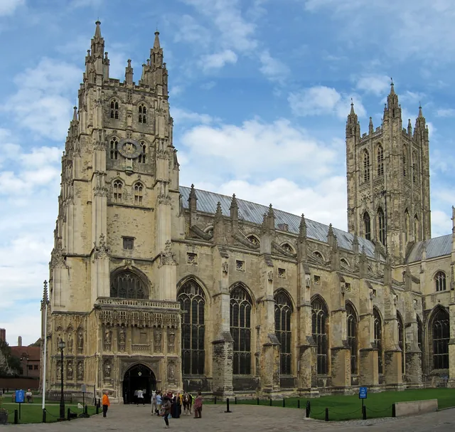 Gothic towers and exterior of Canterbury Cathedral