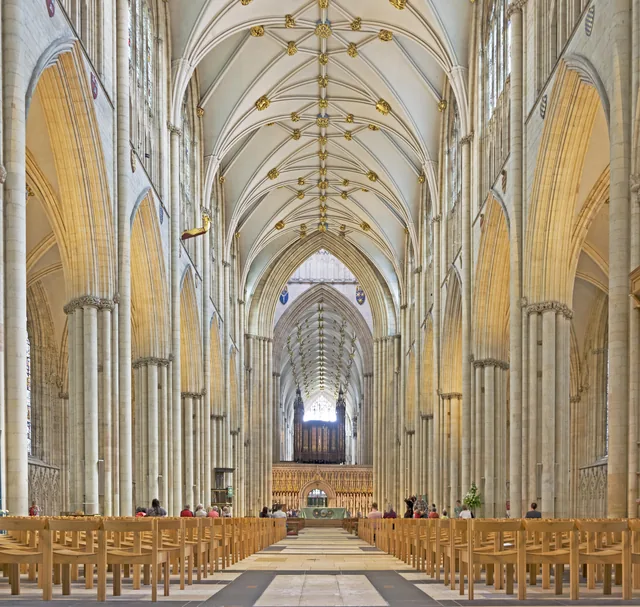 The vaulted nave of York Minster looking east