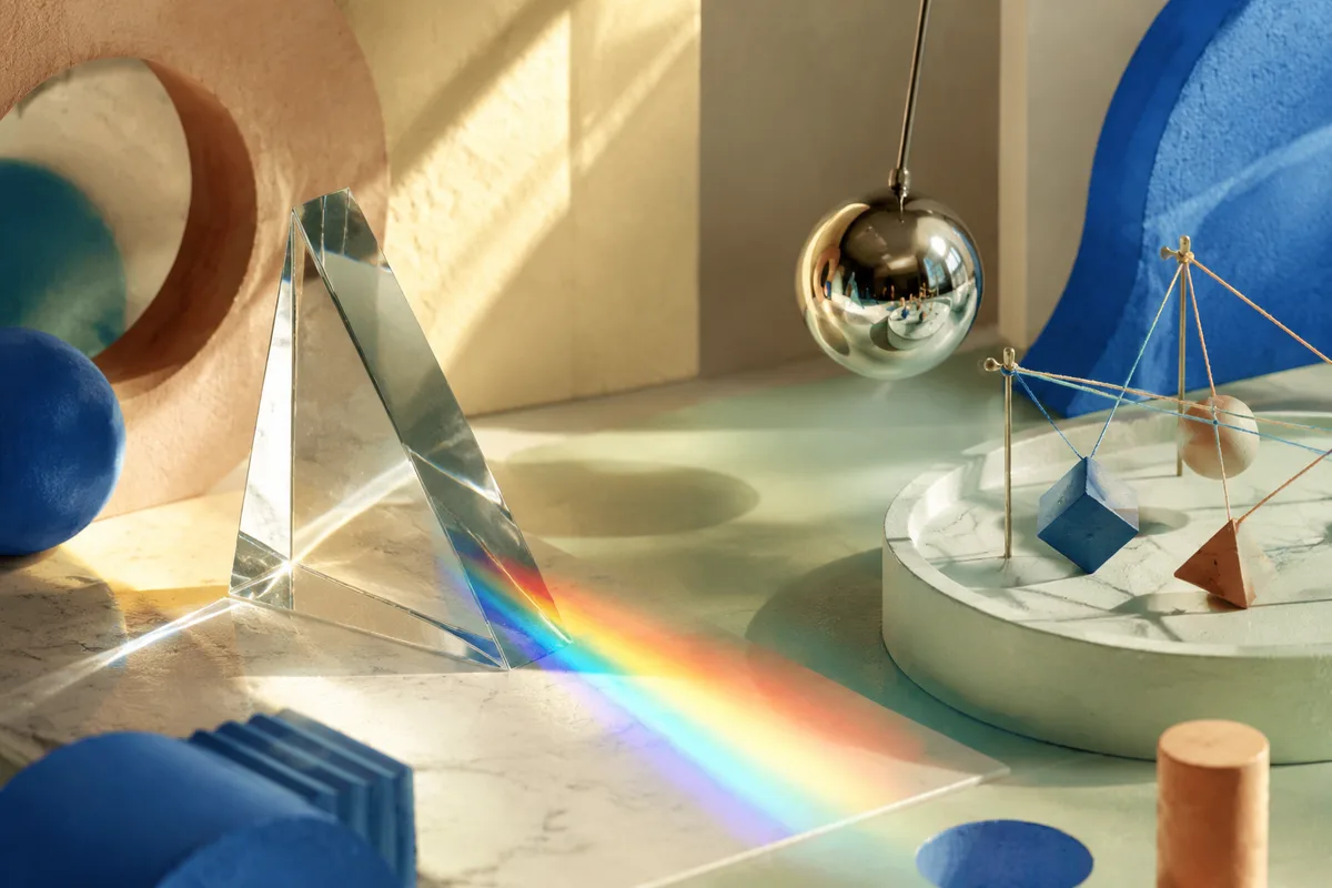 Conceptual illustration of a prism and hands-on science experiments